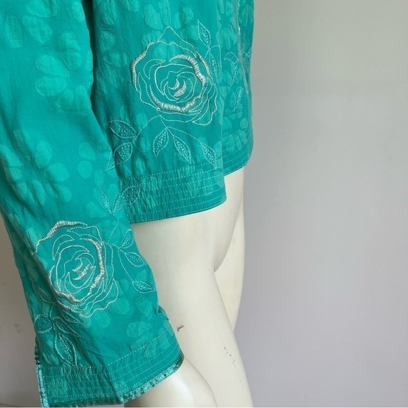 MIRASOL Women’s Embroidered Roses Jacket Mandarin Collar Shell Buttons Green S - Picture 10 of 14